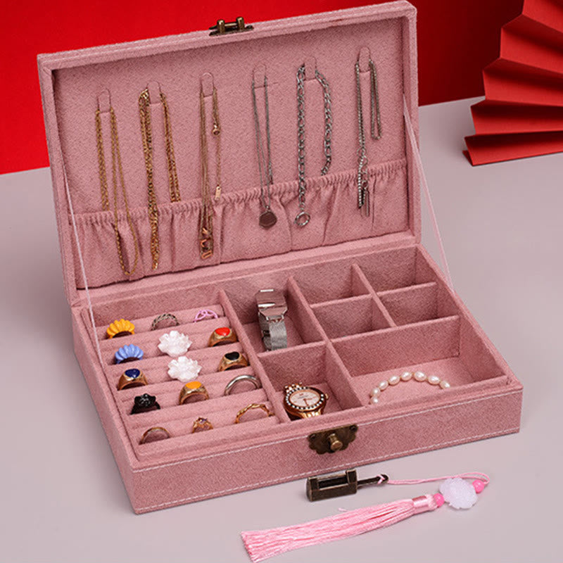 Minimalist Single Layer Flannel Jewelry Organizer with Secure Lock