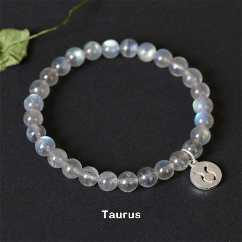 Celestial Moonstone Beaded Bracelet with 12 Zodiac Constellations