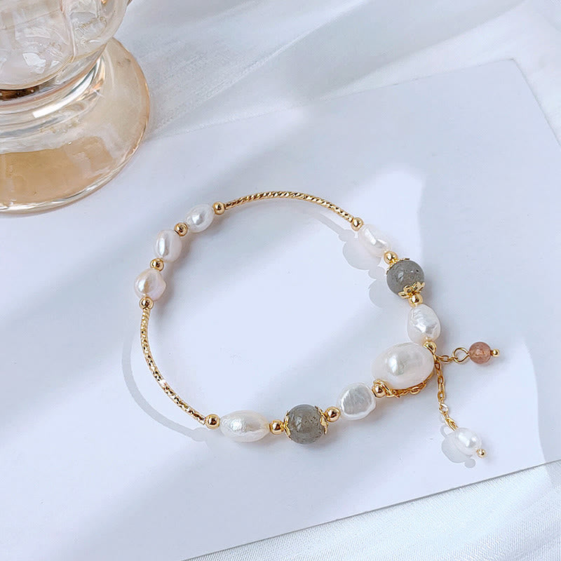 Strawberry Quartz Moonstone & Pearl Beaded Harmony Bracelet
