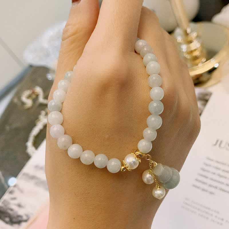 Natural Jade and Pearl Wu Lou Gourd Bracelet with Gold and Copper Accents