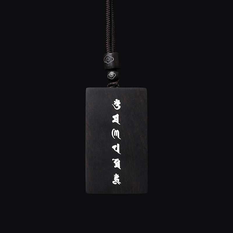 999 Sterling Silver Small Leaf Red Sandalwood Ebony Wood Om Mani Padme Hum Inlaid Protection Necklace Pendant