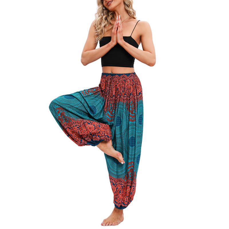 Breathable Smocked Floral Print Mindful Movement Harem Pants
