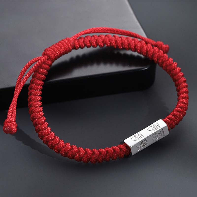 Custom Letter Engraving 925 Sterling Silver Braided Red String Bracelet