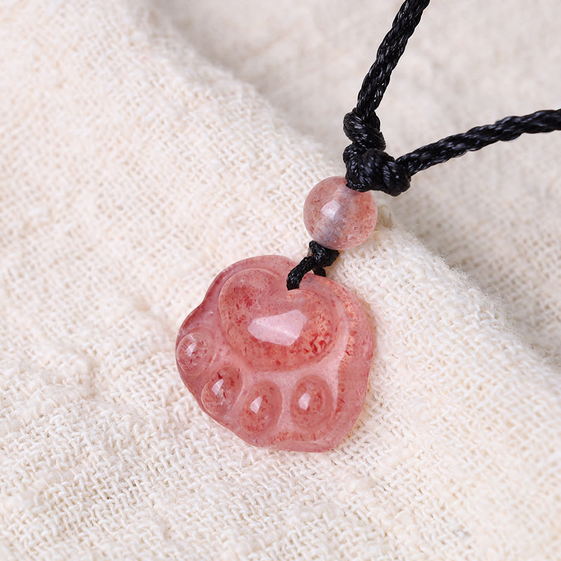 Strawberry Quartz Lovely Cat Paw Claw Healing Necklace Pendant
