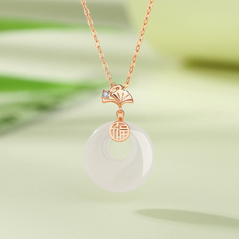 925 Sterling Silver Ginkgo Leaf Butterfly Rose Chalcedony Hetian Jade Peace Buckle Fu Character Harmony Necklace Pendant