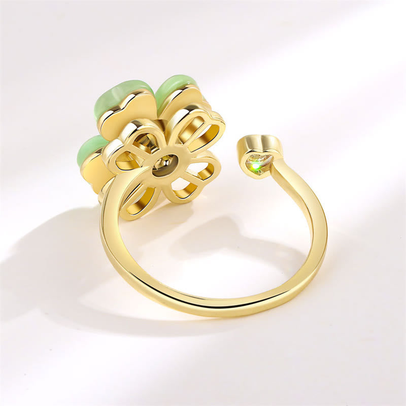 Cat's Eye Four Leaf Clover Zircon Love Rotatable Ring