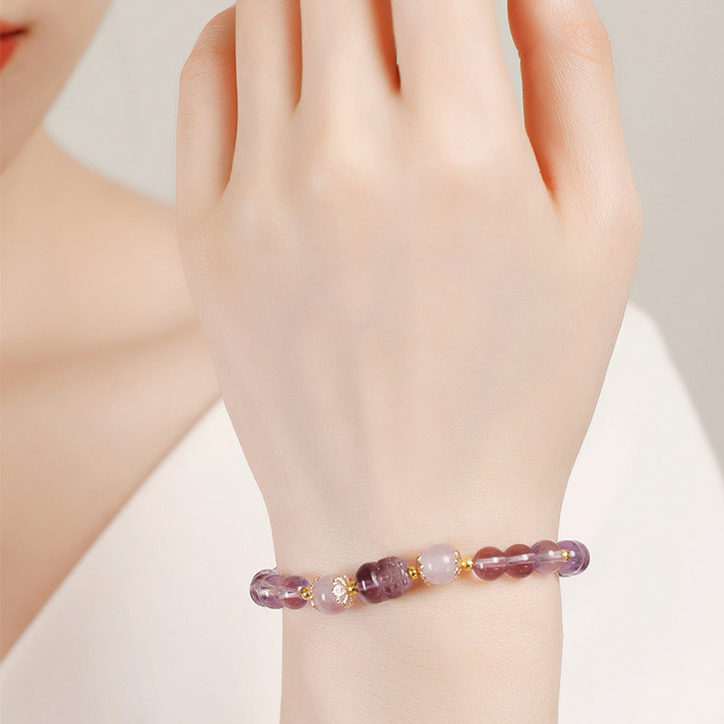 Handmade Natural Gemstone Pixiu Elastic Bracelet for Mindful Intentions
