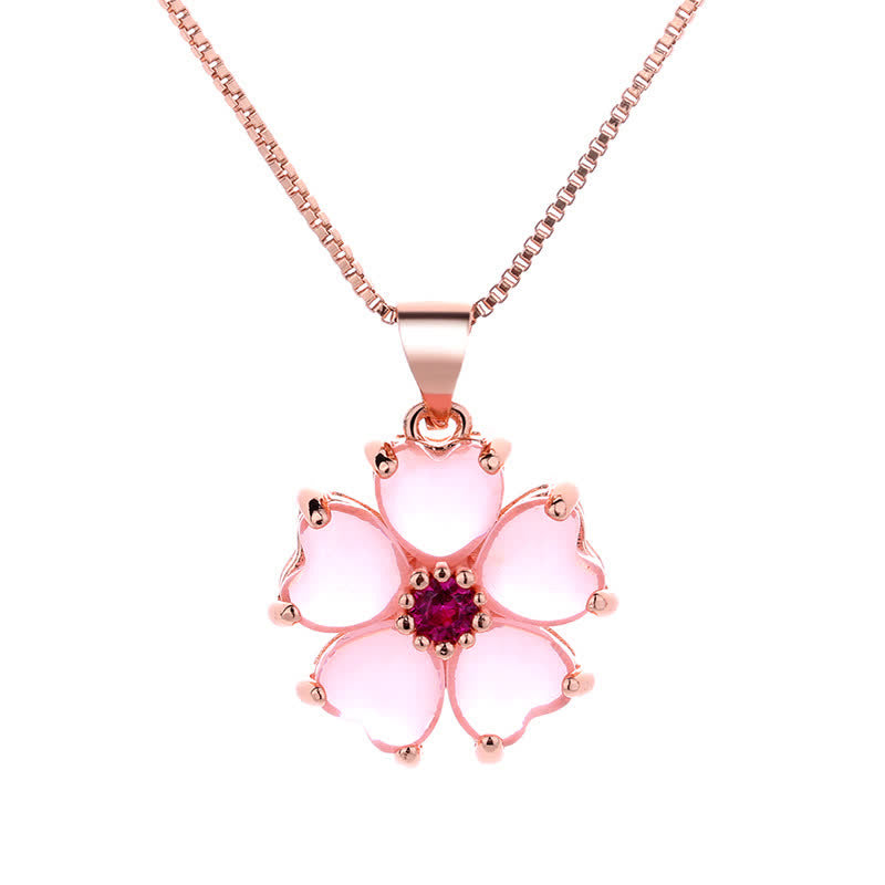 Pink Crystal Love Heart Flower Soothing Necklace Pendant