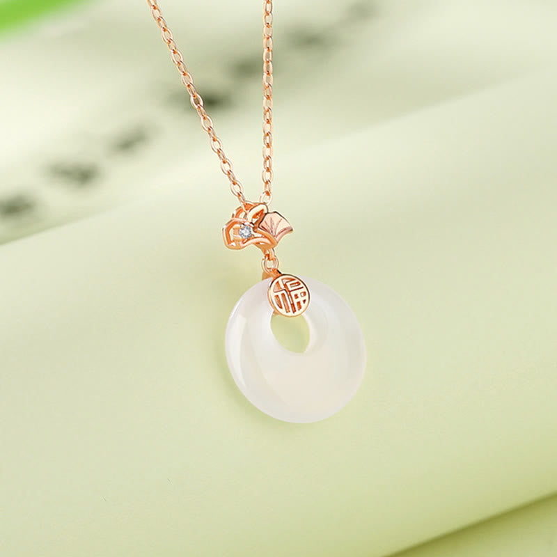 925 Sterling Silver Ginkgo Leaf Butterfly Rose Chalcedony Hetian Jade Peace Buckle Fu Character Harmony Necklace Pendant