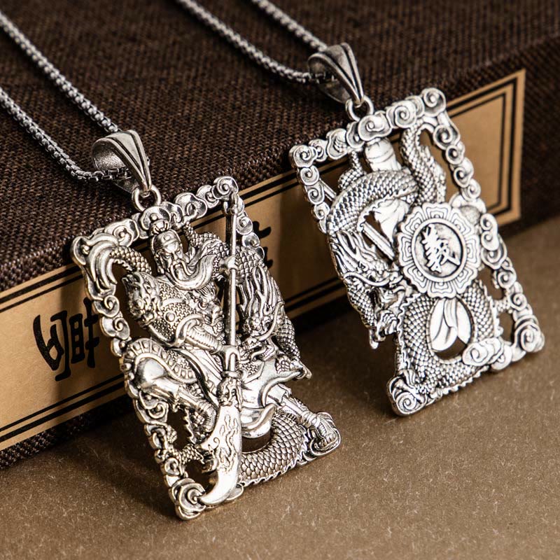 Guan Gong Dragon Auspicious Clouds Wealth Necklace Pendant