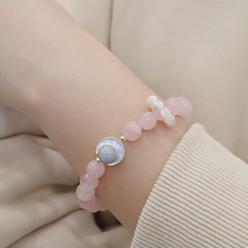 925 Sterling Silver Crescent Moon Natural Gemstone Charm Bracelet