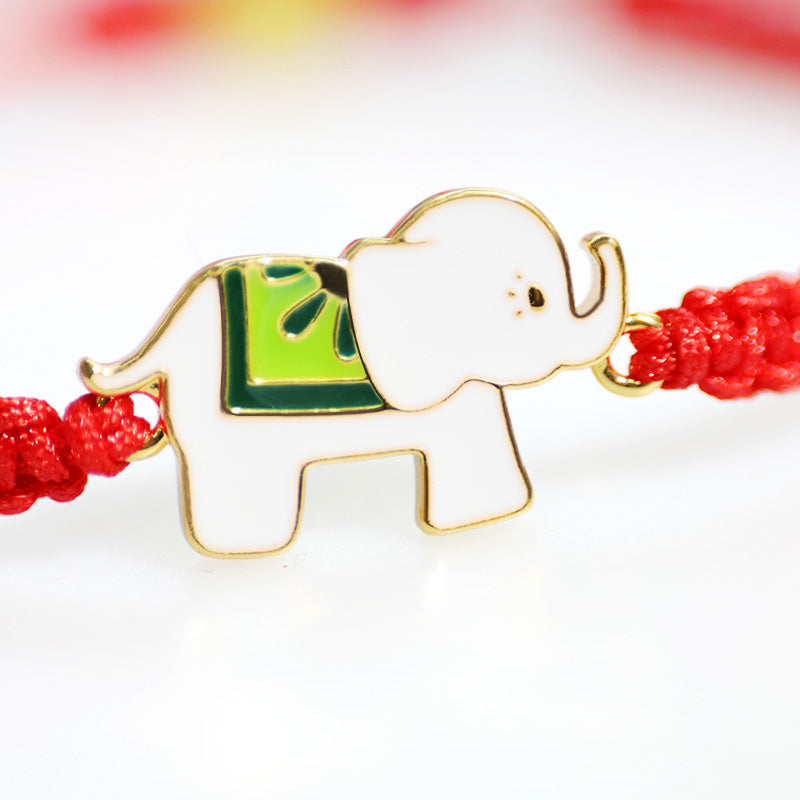 Handmade Gold Plated 925 Sterling Silver Elephant Red String Adjustable Bracelet