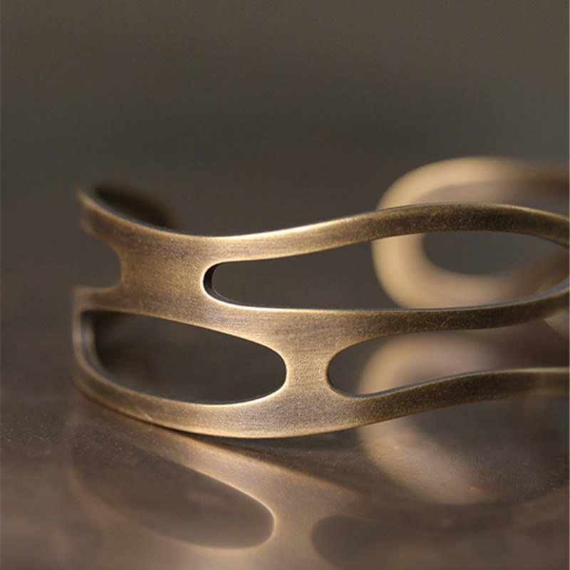 Vintage Curved Copper Brass Wealth Adjustable Cuff Bracelet Bangle