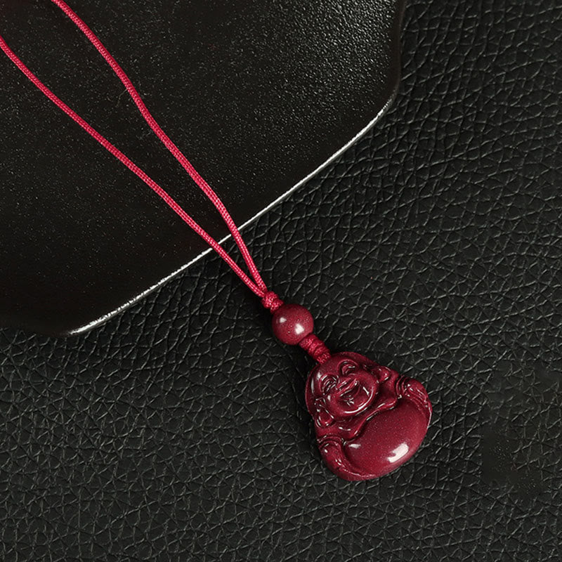 Laughing Buddha Cinnabar Blessing Necklace Pendant Phone Hanging Decoration Key Chain