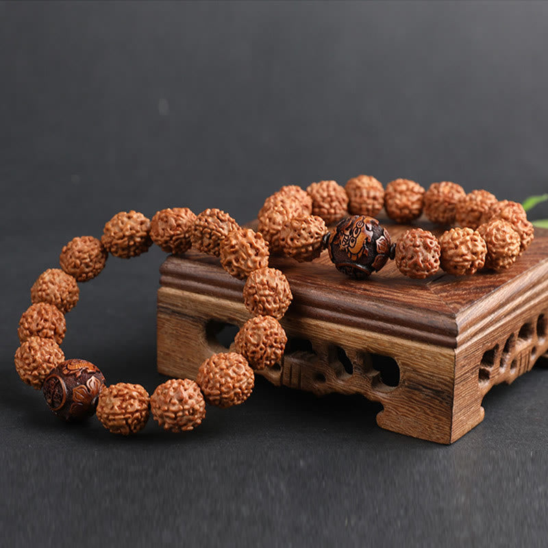 Energetic Rudraksha Bodhi Seed Pixiu Copper Chinese Coin Bracelet