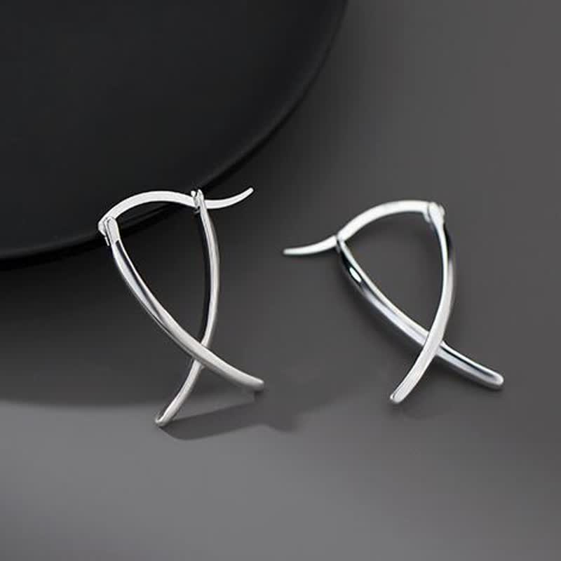 Geometric Cross Copper Hoop Earrings in Gold and Silver Finish