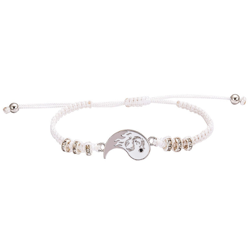 Handmade Yin Yang Dragon Couple Bracelet Set - 2pcs Adjustable Relationship Anchors