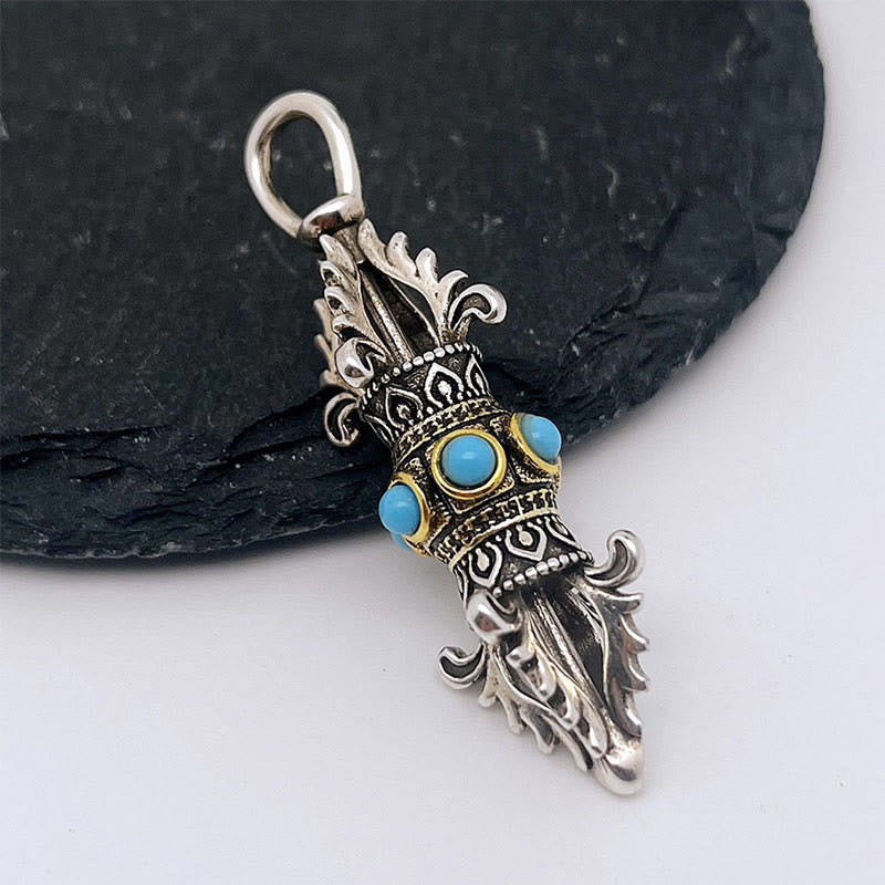 Tibet Vajra Dorje Pattern Copper Luck Wealth Metal Necklace Pendant