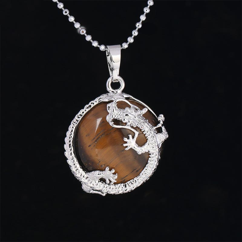 Chinese Dragon Natural Quartz Crystal Healing Energy Necklace Pendant