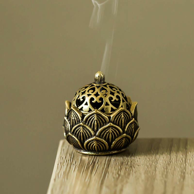 Tibetan Mini Lotus Pattern Copper and Brass Meditation Incense Burner
