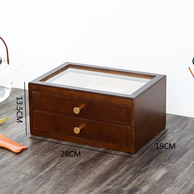 Retro Handcrafted Solid Wood Multi-Layer Jewelry Storage Box with Drawer