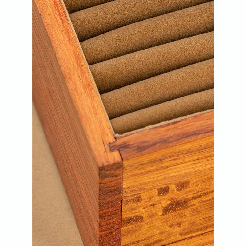 Handmade Antique Rosewood Double Layer Lockable Flower Jewelry Storage Box