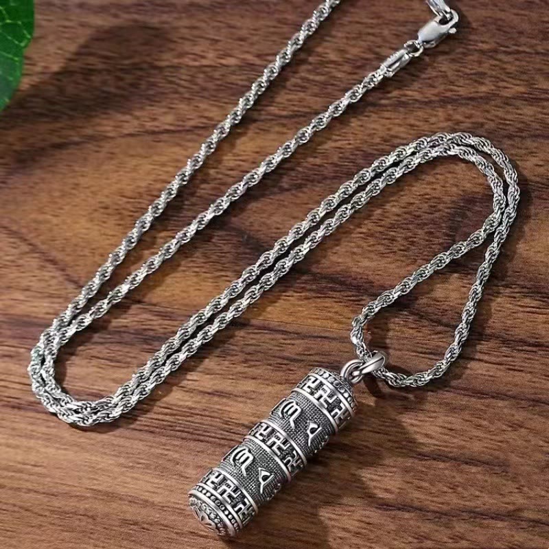 Copper Om Mani Padme Hum & Buddhist Swastika Twisted Chain Pendant Necklace