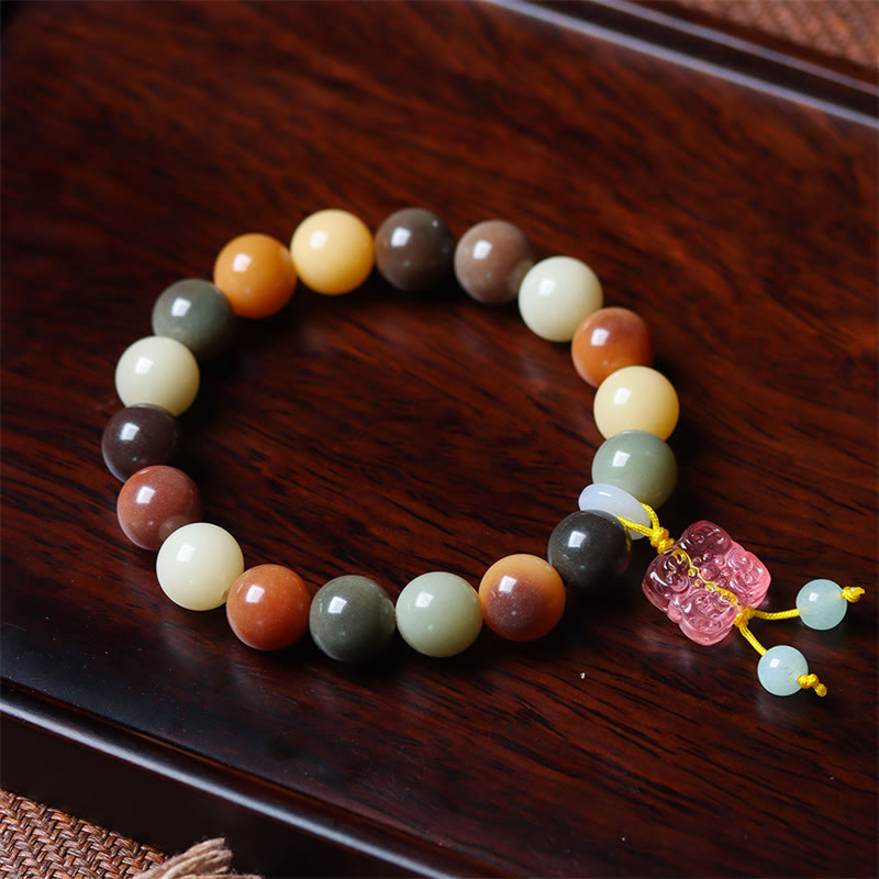 Natural Bodhi Seed and Gradient Liuli Glass Charm Serenity Bracelet