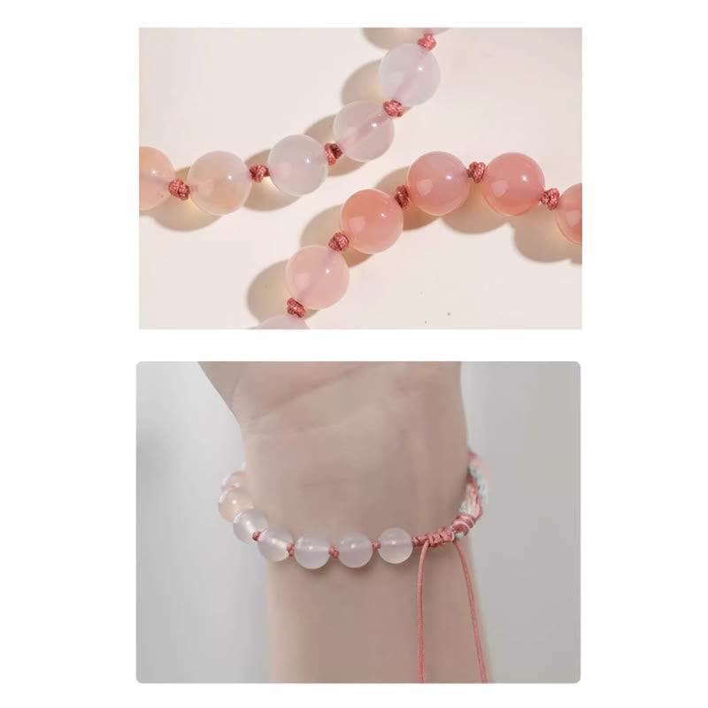 Natural Gradient Agate Reincarnation Knot Peach Blossom Wealth Luck Handmade String Bracelet