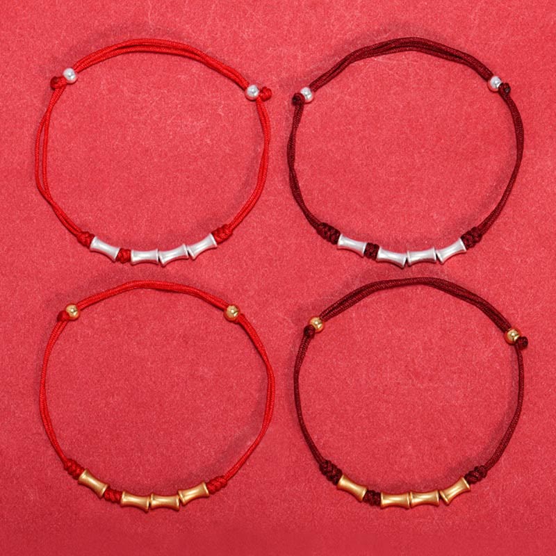 925 Sterling Silver Bamboo Design Protection Luck Braided Bracelet