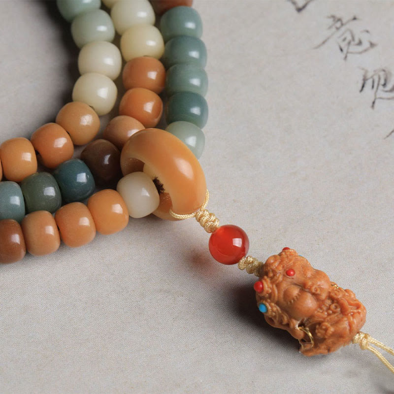 108 Mala Beads Gradient Bodhi Seed Green Tara Buddha Engraved Peace Harmony Bracelet
