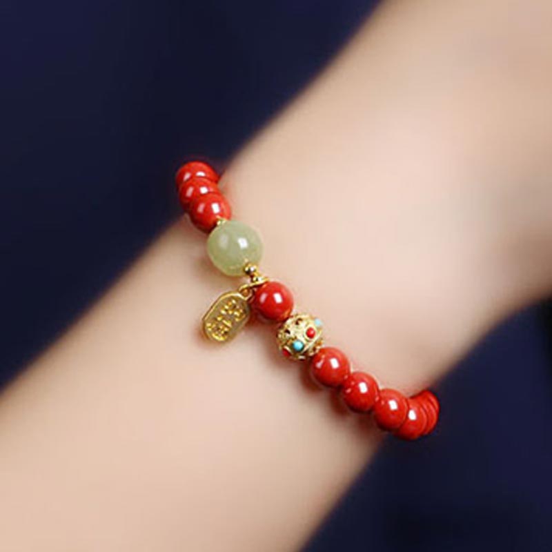 Cinnabar Green Aventurine Fortune Protection Charm Bracelet