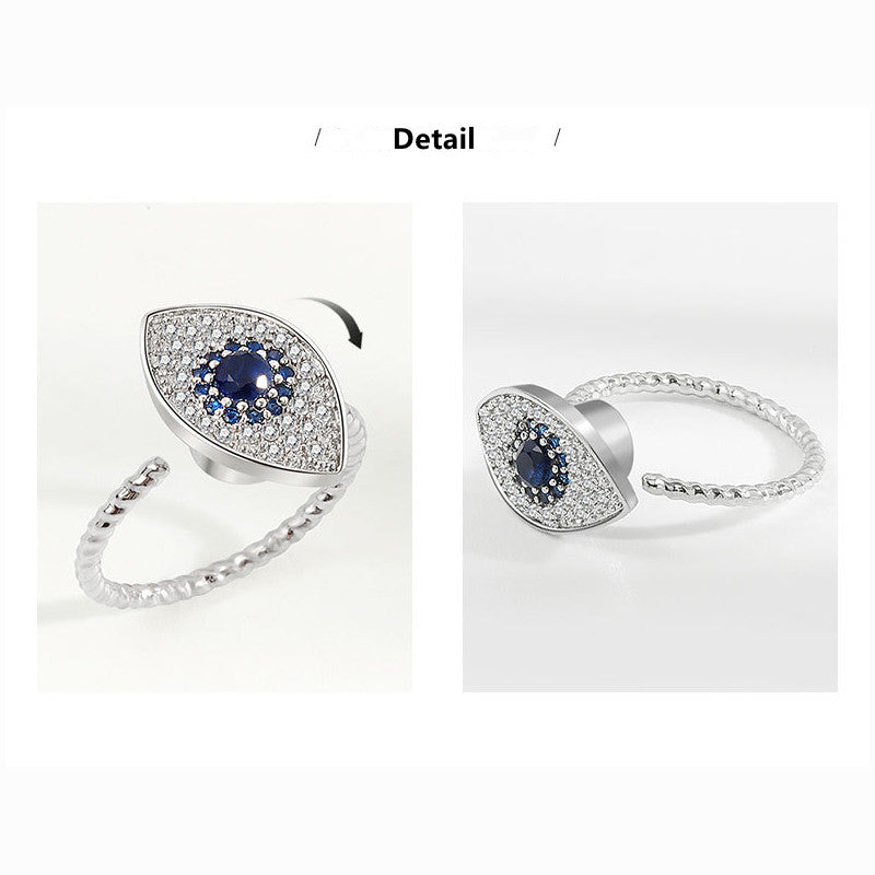 Rotatable 925 Sterling Silver Evil Eye Spinner Ring