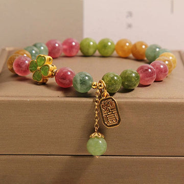Tourmaline Jade Colorful Four-leaf Clover Positive Bracelet