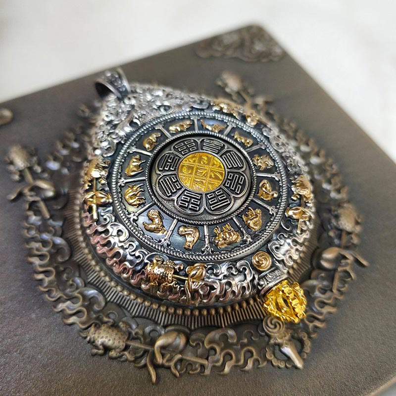 Chinese Zodiac Natal Buddha Thangka Nine Palaces Eight Diagrams Wealth Rotatable Necklace Pendant