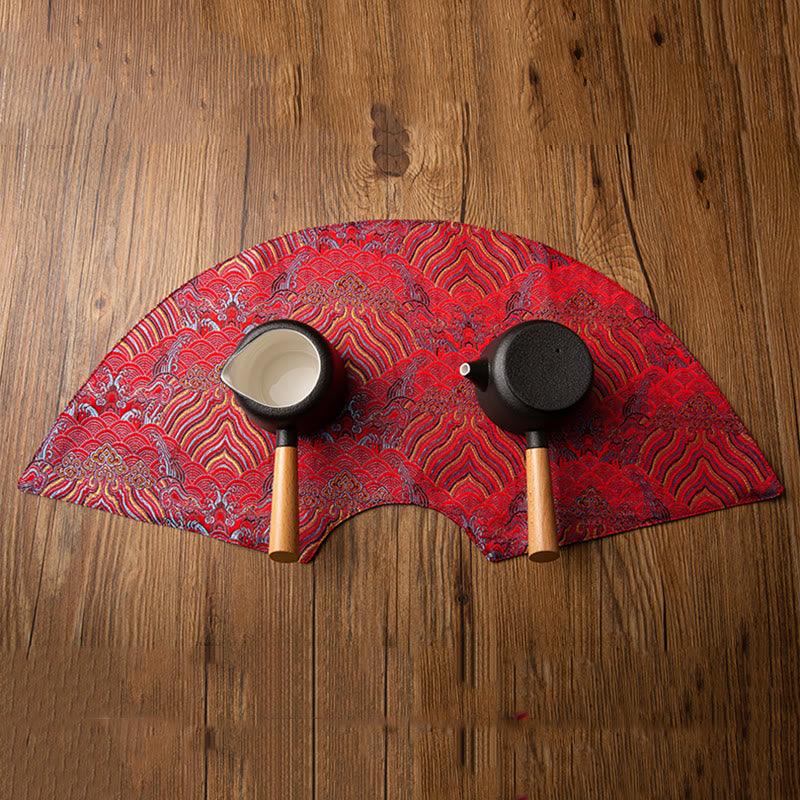 Vintage Sea Wave Bamboo Plum Blossom Embroidered Cup Mat Pad Tea Cup Coaster Kung Fu Tea Mat