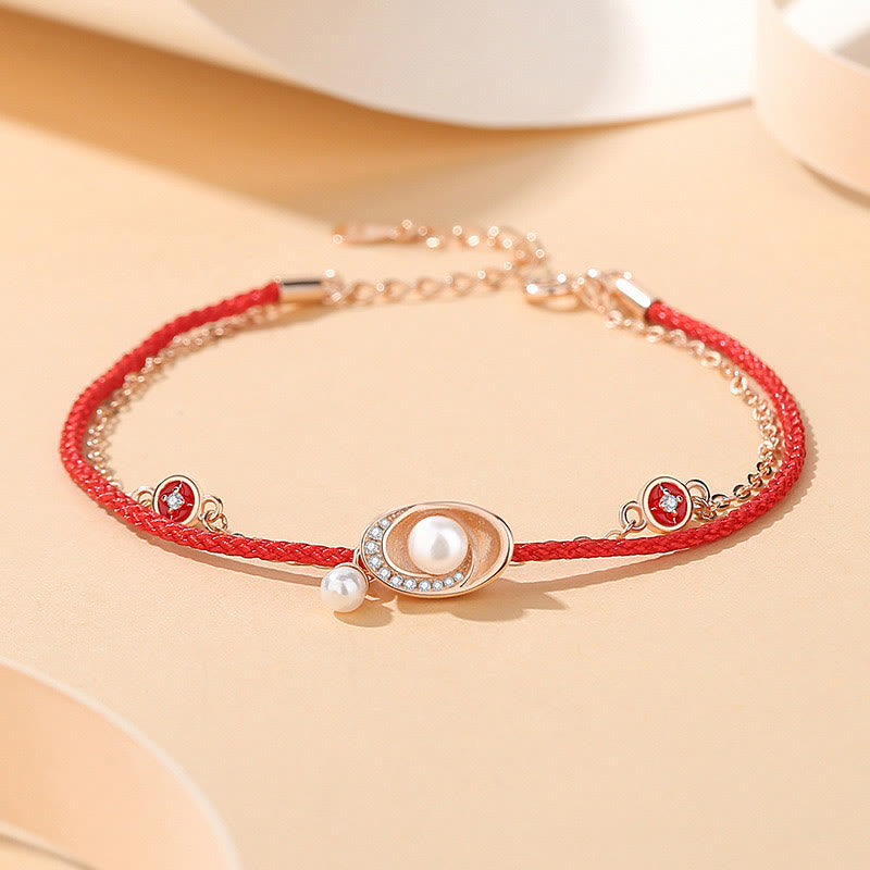 925 Sterling Silver Pearl Ingots Copper Coins Healing Necklace Pendant Red Rope Bracelet Set