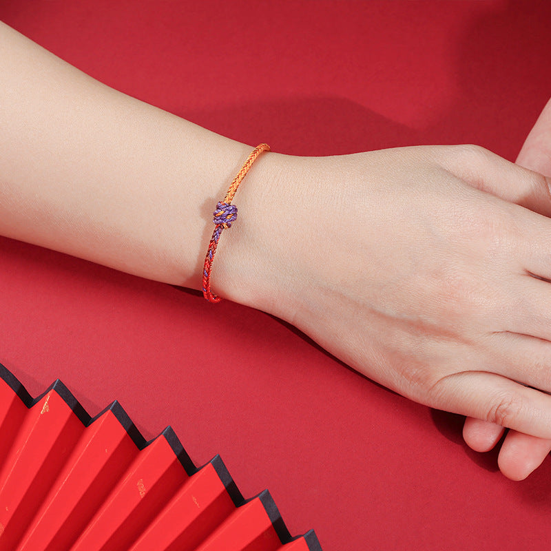 Handcrafted Purple Gold and Red Braided Rope Bracelet