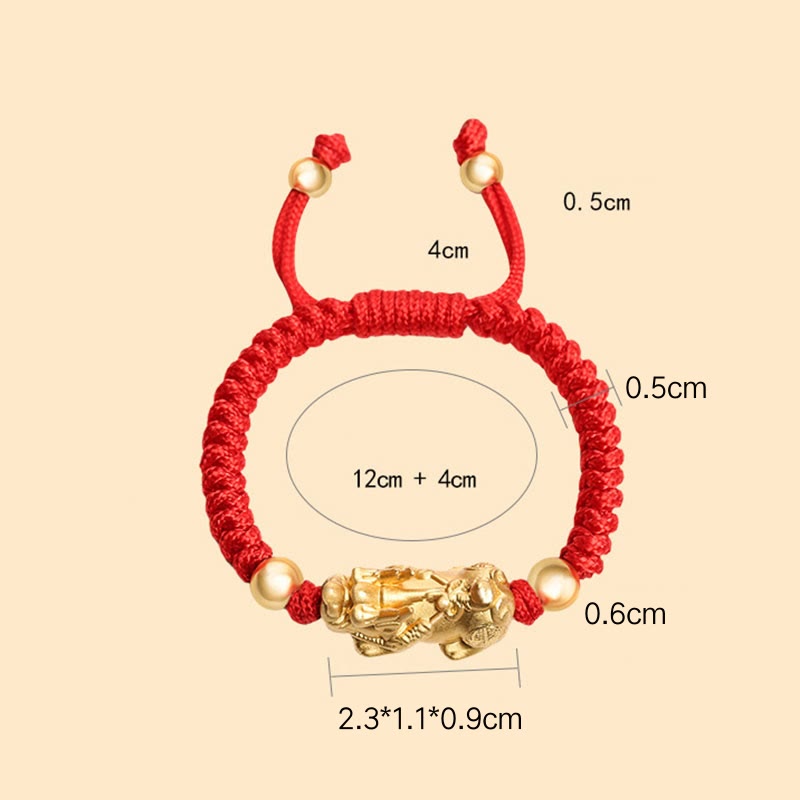 999 Sterling Silver Pixiu Red String Braided Vajra Knot Bracelet for Kids