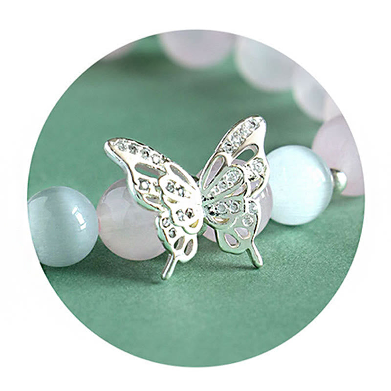 Blue Chalcedony Pink Crystal Purple Chalcedony Butterfly Energy Bracelet