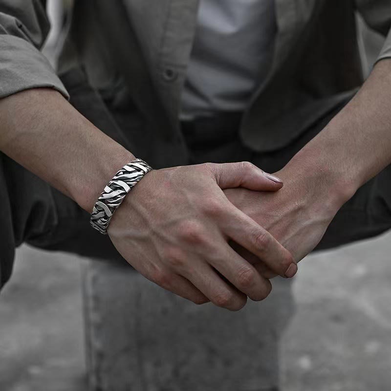 Retro Line Texture Healing Cuff Bracelet Bangle
