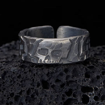 Handmade 999 Fine Silver Skeleton Pattern Blessing Ring