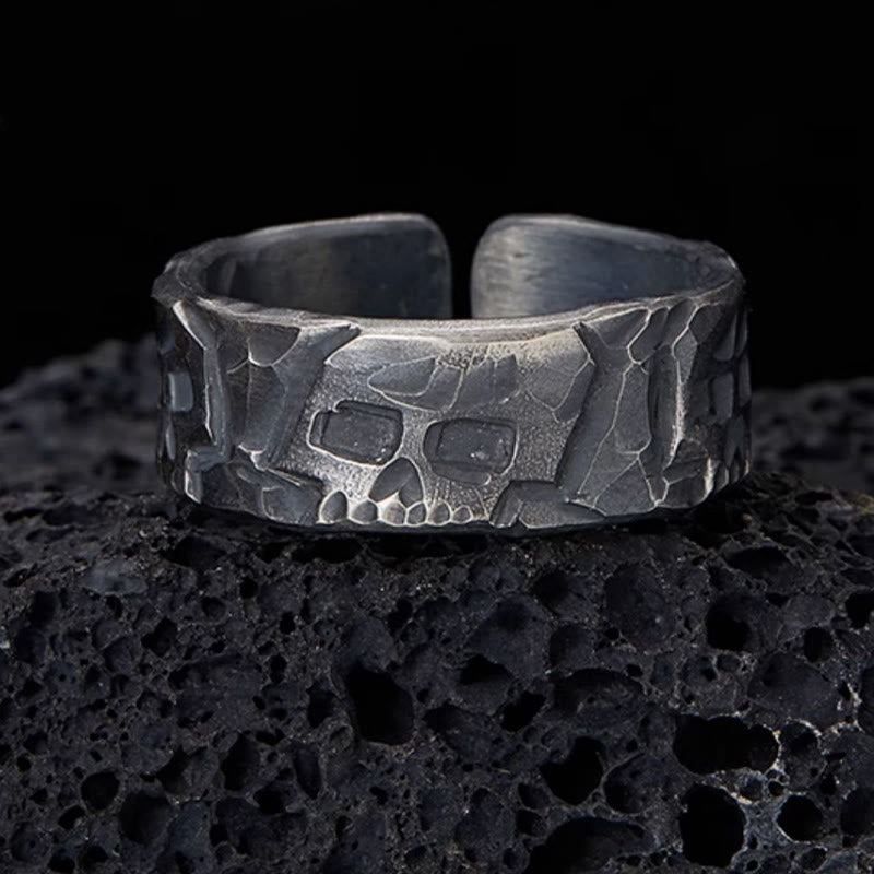 Handmade 999 Fine Silver Skeleton Pattern Blessing Ring
