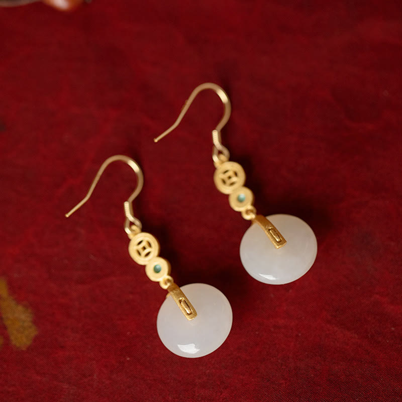 Jade Copper Coins Auspicious Clouds Prosperity Necklace Pendant Bracelet Ring Earrings