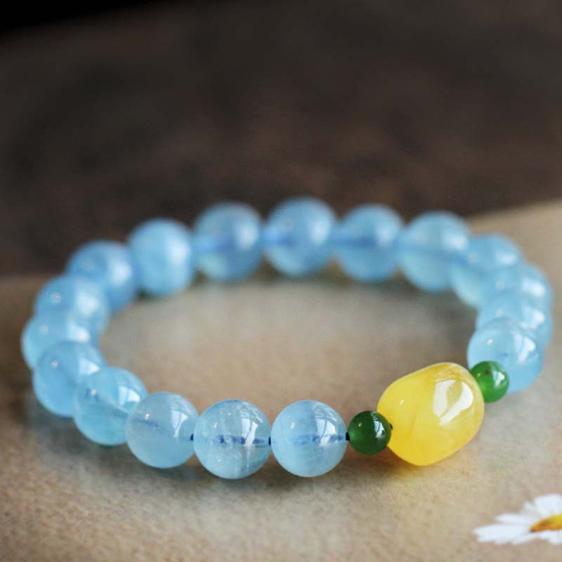 Natural Aquamarine and Amber Beaded Serenity Bracelet