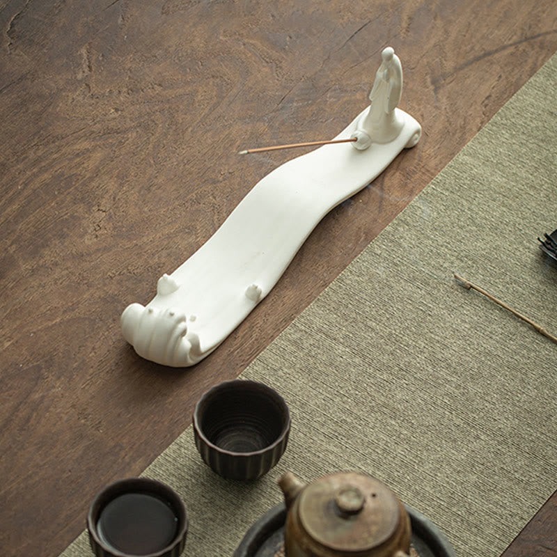 Minimalist Ceramic Monk Sea Wave and Mountain Landscape Incense Burner