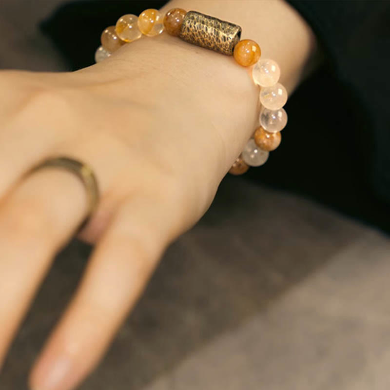 White Crystal Red Hematoid Quartz Gold Rutilated Quartz Purple Phantom Protection Bracelet