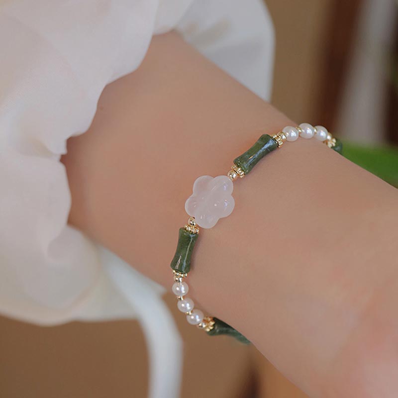 Peridot Bamboo Flower Agate Pearl Peace Bracelet