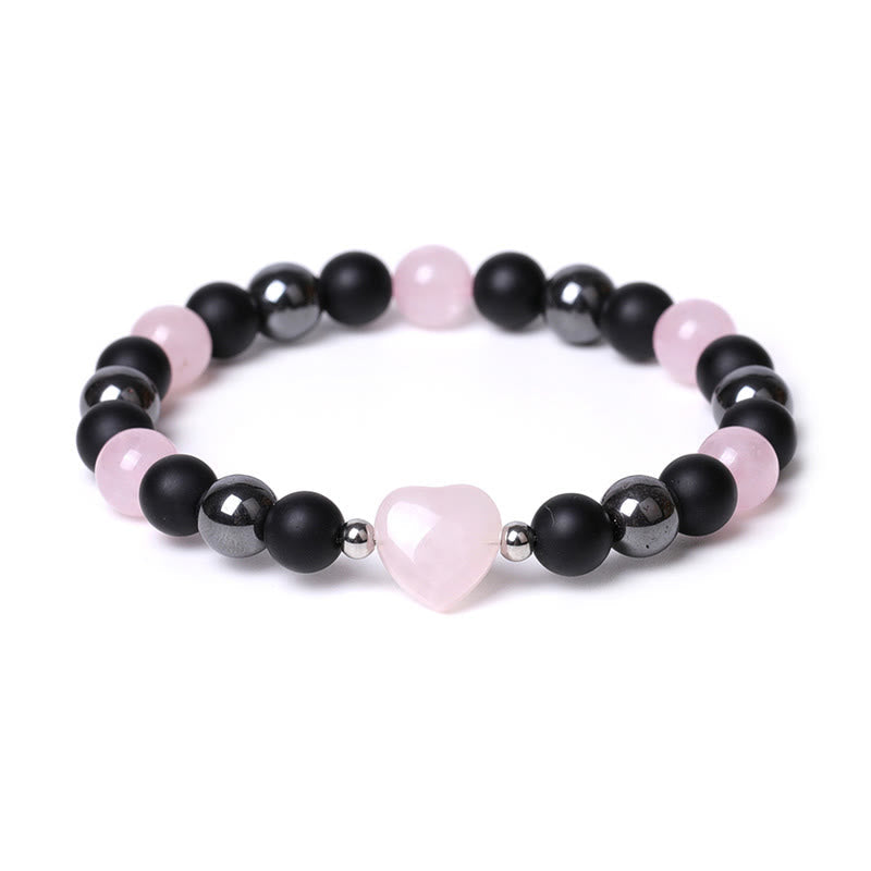 Black Onyx Tiger Eye Stone Crystal Love Heart Protection Bracelet