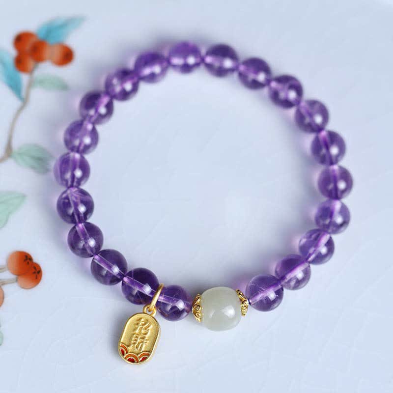 Handcrafted Natural Hetian Jade Gold and Copper Charm Bracelet
